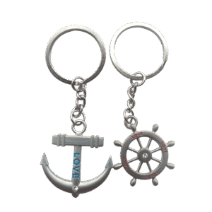 4EVER Romantic Stainless Alloy Metal Silver Nautical Steering Wheel Anchor & Love Boat Rudder Helm Couple Keychain