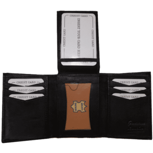 Improving Lifestyles Leather Men Tri Fold Wallet FIXED Flip Up Window ID with FREE Organza Gift Bag