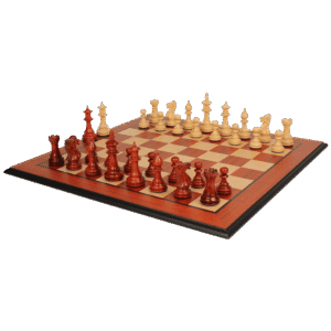 The Chess Store Royal Staunton Wood Chess Set African Padauk & Boxwood Chess Pieces with Padauk & Bird's Eye Maple Molded Chess Board